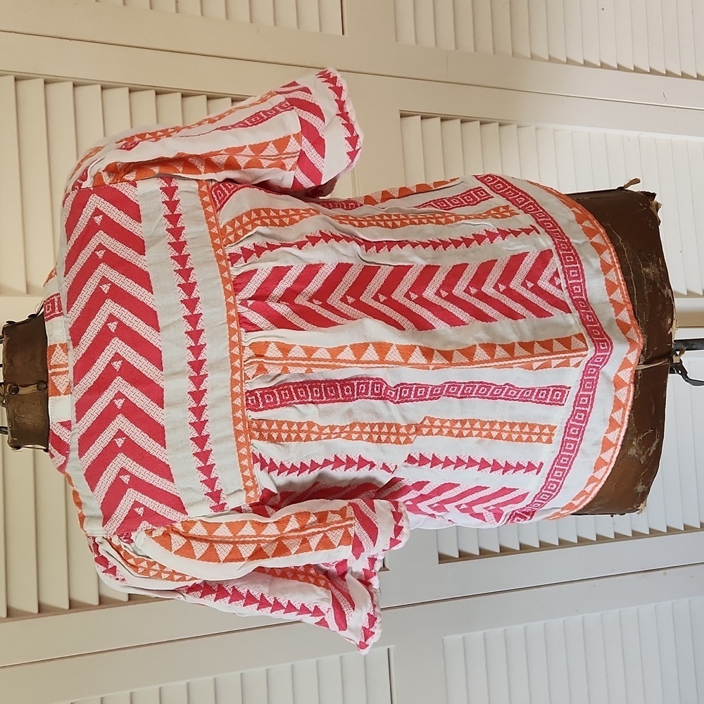 Old Navy Boho Cotton Top Geometric Pattern Size Small Pink White and Orange - Picture 8 of 9